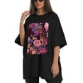 thumbnail image 4 of Plus Size Shirt for Women Black Tops for Women Short Sleeves Shirt for Women Purple Flower 4 T Shirt Oversized Shirt for Women S, 4 of 5