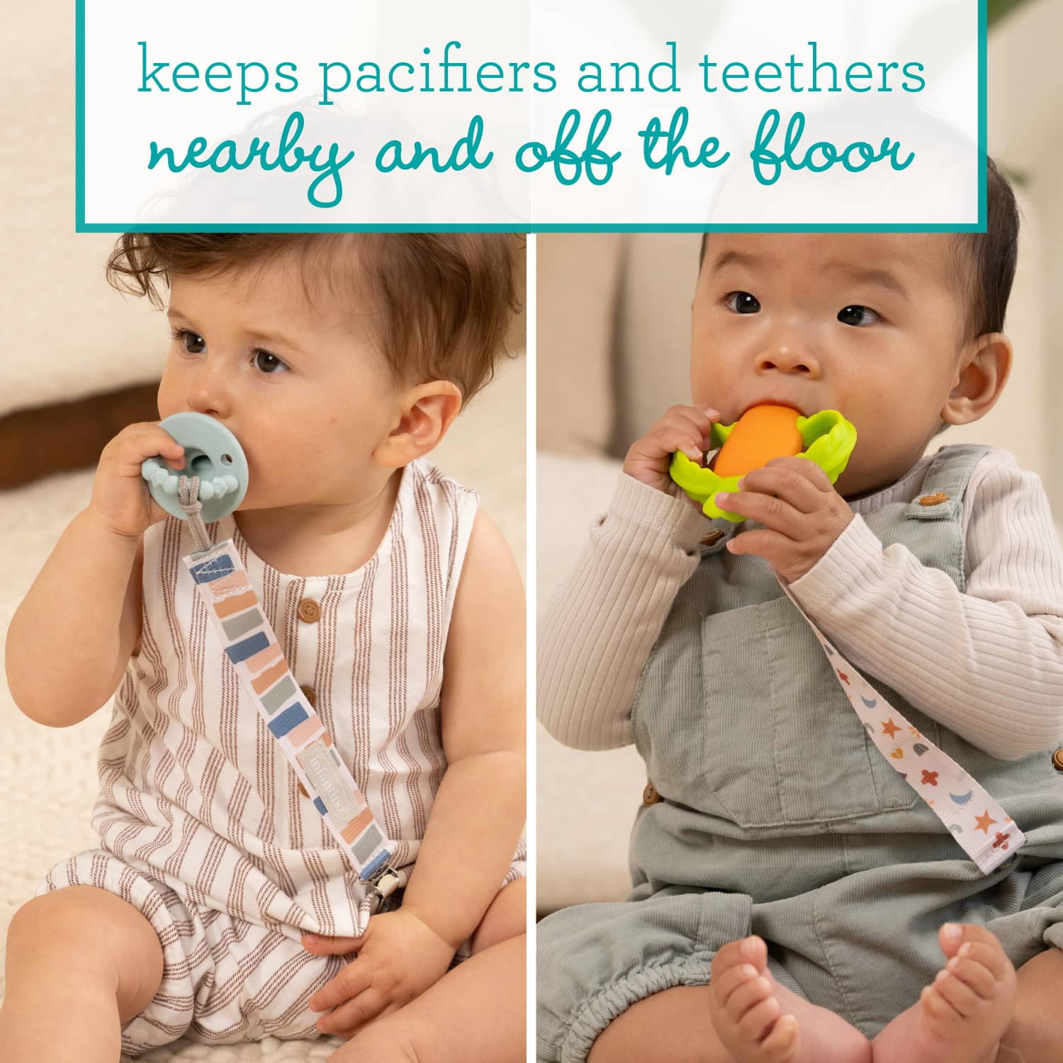 Infantino Pacigrip Universal Pacifier Clips for Infant & Toddler, Luna Love, 2-Pack