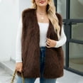 thumbnail image 2 of QSAWXQZ Women's Faux Fur Vest Sleeveless Solid Fuzzy Open Front Outwear Vest for Spring Brown 4XL, 2 of 6