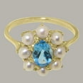 thumbnail image 5 of LBG British Made 14k Yellow Gold Natural Blue Topaz & Cultured Pearl Womens Cluster Ring - 33 size options - Size 5.25, 5 of 6