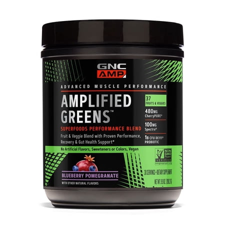 GNC AMP Amplified Greens Superfoods Performance Blend, Blueberry Pomegranate, 9.9 oz