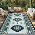 thumbnail image 3 of Fsddascl Green Boho Outdoor Rug for Patio/Deck/Porch, Non-Slip Large Area Rug 5 x 8 Ft, Southwest Ethnic Abstract Geometric Art Indoor Outdoor Rugs Washable Area Rugs, Reversible Camping Rug Carpet, 3 of 5