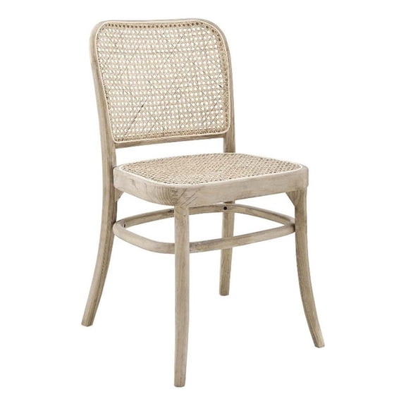 Maklaine Contemporary 18.5" Rattan and Wood Dining Side Chair in Gray