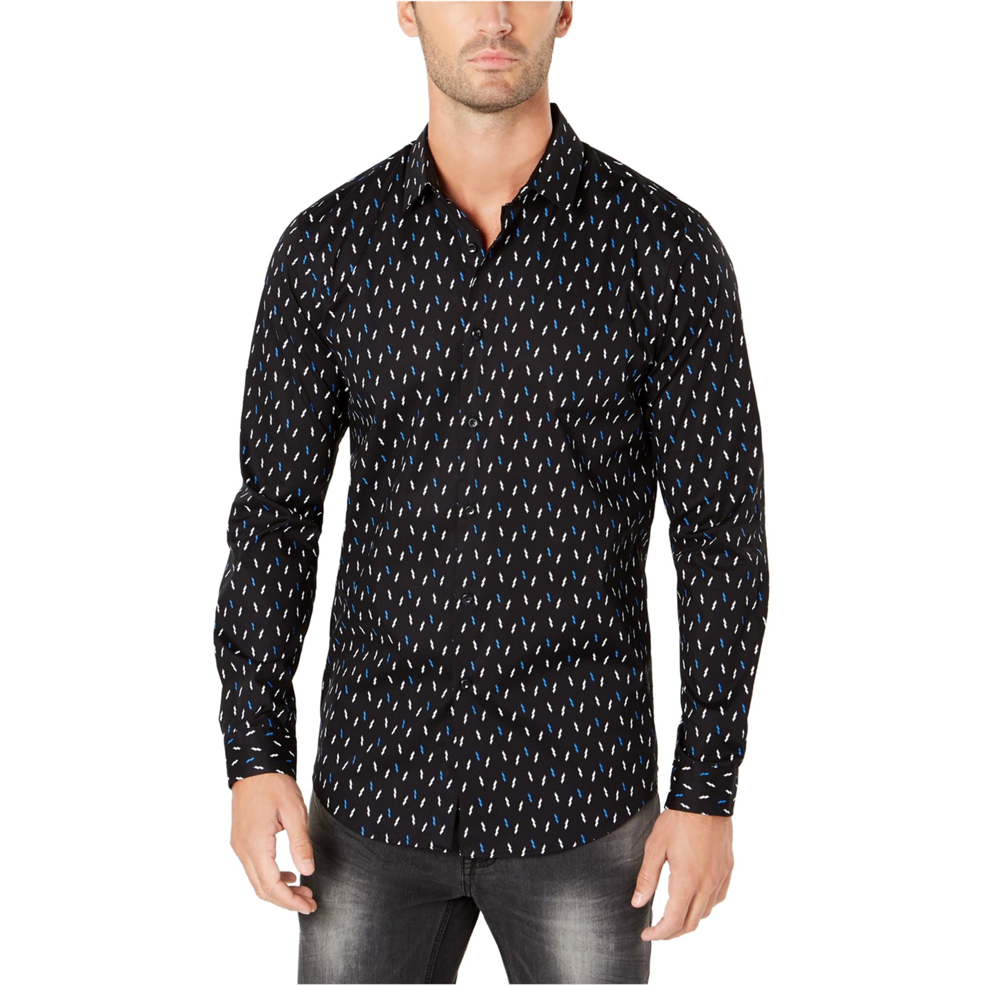 I-N-C Mens Lightning Bolt Button Up 