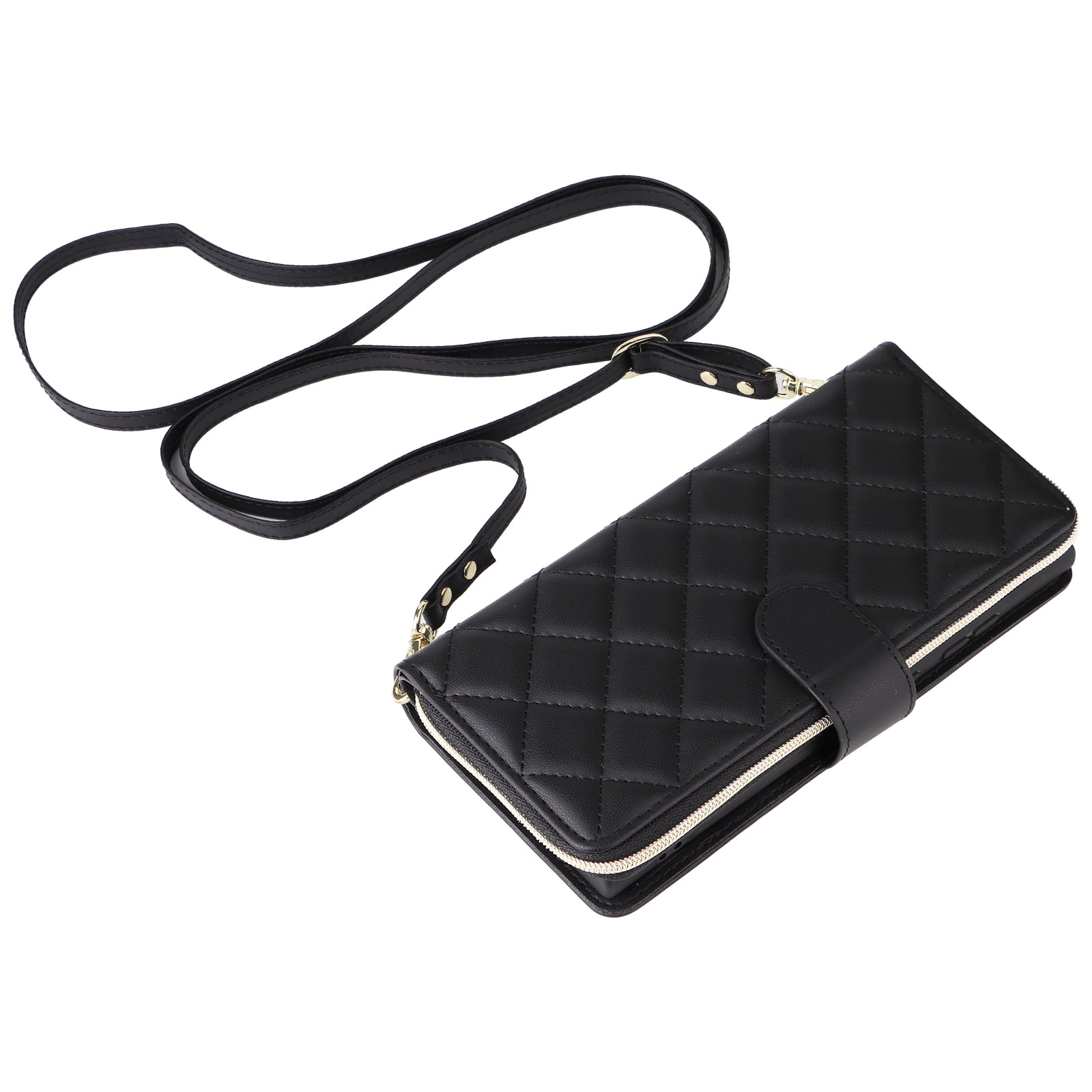 Compatible for Samsung Galaxy S24 Ultra Wallet Case, Crossbody Strap PU Leather Folio Phone Cover, Zipper Handbag Purse with Card Holder Lanyard Flip Stand for Samsung Galaxy S24 Ultra, Black
