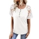 thumbnail image 1 of Mujer Casual Manga Corta Top Encaje Hueco Botón Empalme Cómoda Moda Verano Blusa Blanco S, 1 of 5