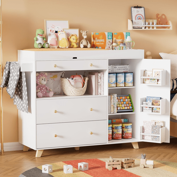 ChenyueFurn Modern Dresser with Wide Table Top, 3 Drawers, Storage, Bedroom, Shelf,White