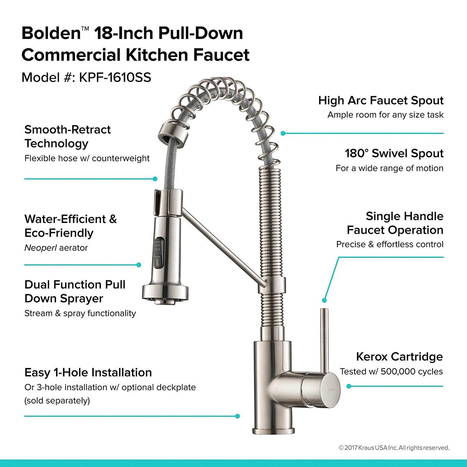 Kraus Bolden 18 Single Handle Kitchen Faucet W Pull Down