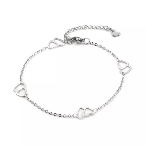 Stainless Steel Cable Anklet Bracelet Heart Lobster Silver Adjustable 8.7" Z22