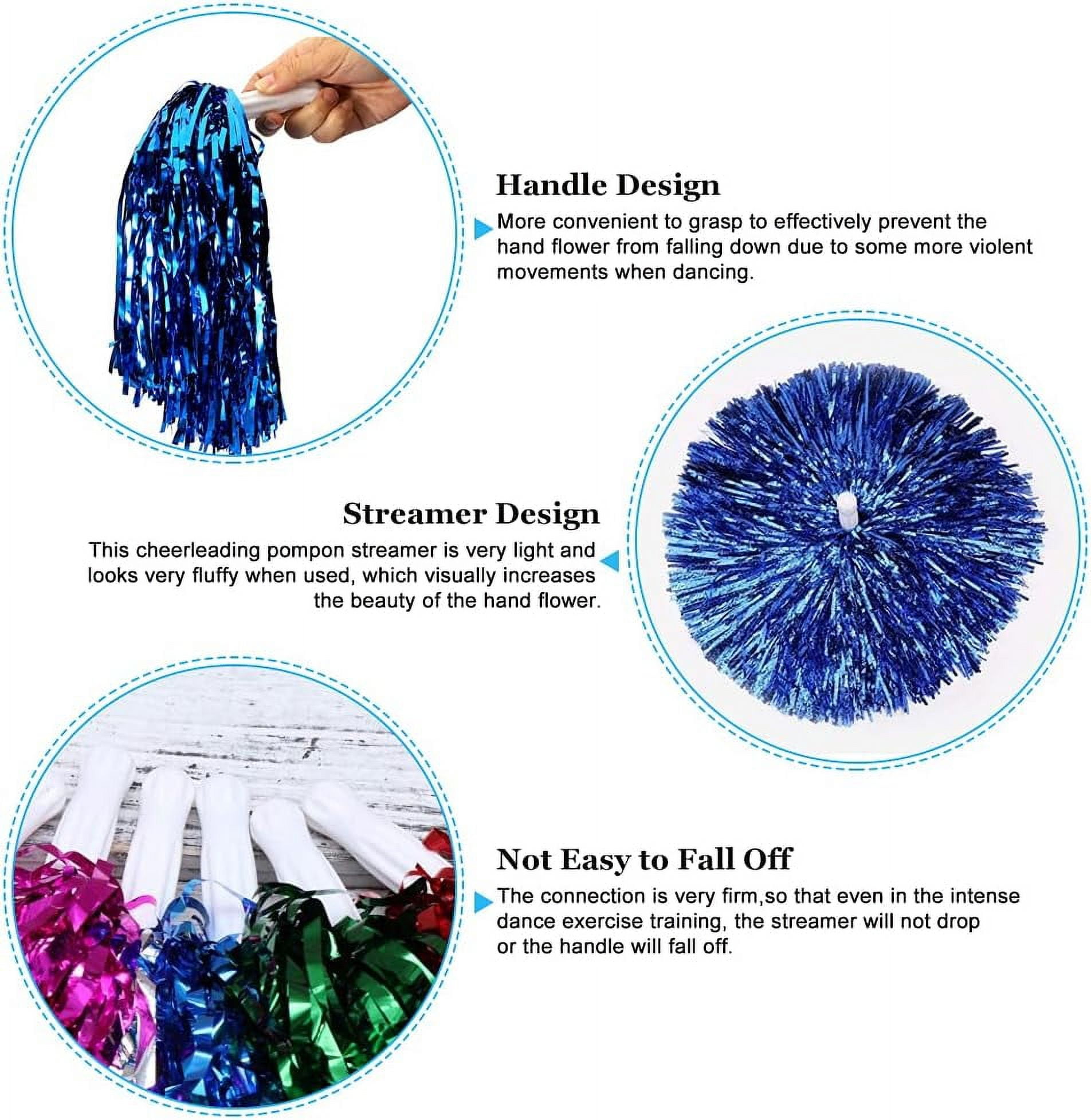 LINLIN 12 Pcs Cheerleading Pom Poms Plastic Cheerleader Pompoms Premium Metallic Pom Poms Set Cheering Hand Flowers Handle Dance Pom Poms Cheering Squad Pompoms for Football Basketball Cheers