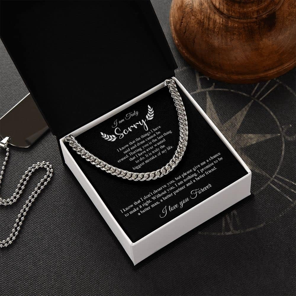 Gift For Husband, Cuban Link Chain For Man, Forgive Me Necklace, Men Jewelry with Message Card and Box, I'm Sorry Gift For Him, Apology Gifts For Men, Im Sorry Card, Best Gifts For Men