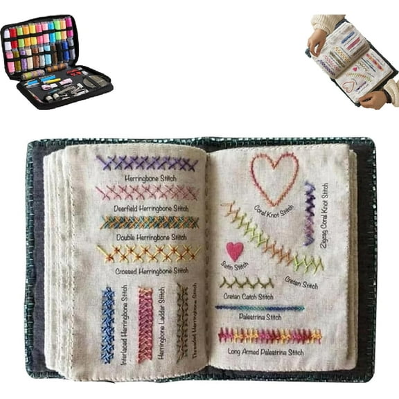 Embroidery Stitch Book & Sewing Kit, Portable DIY Embroidery Practice Book with Complete Tools, 106 Stitches, Beginner Embroidery Kit for Adults & Craft Lovers