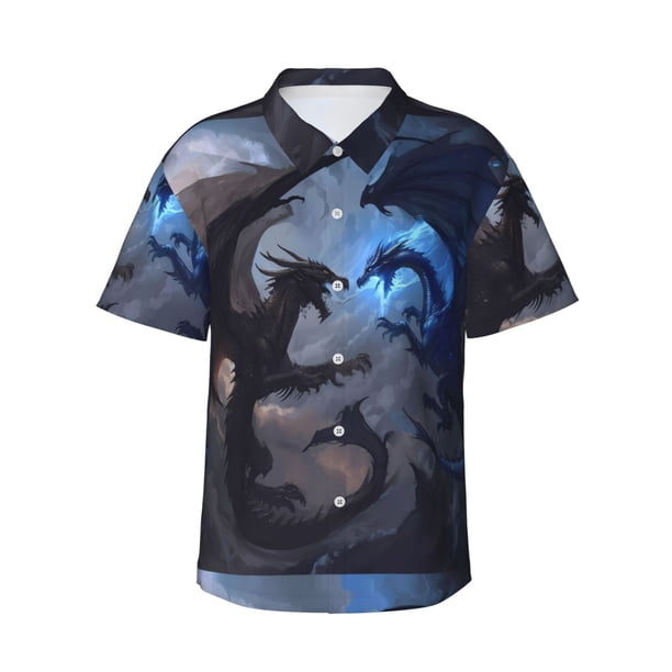 Balery Black And Blue Lightning Dragon Camisas hawaianas de manga corta para hombre, camisas playeras de corte holgado, camisas de vacaciones con botones,X-Large