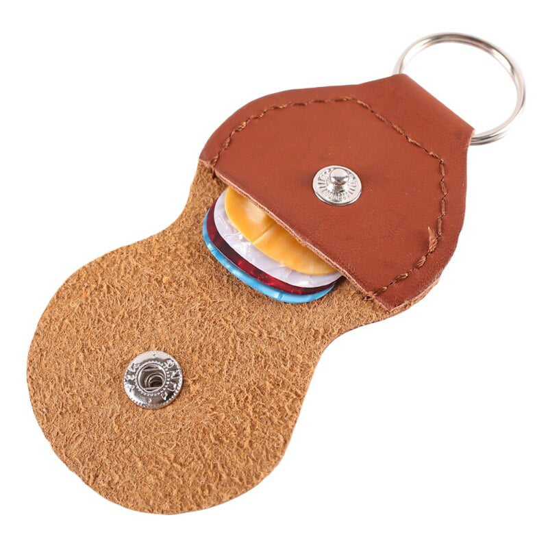 Coherny Guitar Pick Holder Bracket Case Solid Color Leather Keychain Musical Instruments Parts Pick Bag 