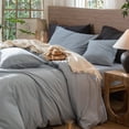 thumbnail image 2 of MooMee Wavy Striped Duvet Cover Set King 100% Washed Cotton Linen Like Textured Breathable 3-Piece (Cornflower Blue, 104"x90"), 2 of 7