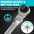thumbnail image 2 of DURATECH 6-Piece Ratcheting Wrench Set with Open Flex-head, Metric Ratcheting Tubing Wrench Set, 10-17mm, 72-Tooth Gear, CR-V Steel, with Organizer B, 2 of 7