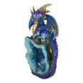 thumbnail image 6 of Metallic Blue Iridescent Dragon On Faux Geode Rock Quartz Crystal Cove Figurine, 6 of 9