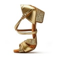 thumbnail image 4 of Missfiona Girls Latin Dancing Shoes Glitter Ballroom Salsa Low Heels Performance Shoes(4.5,Gold), 4 of 7