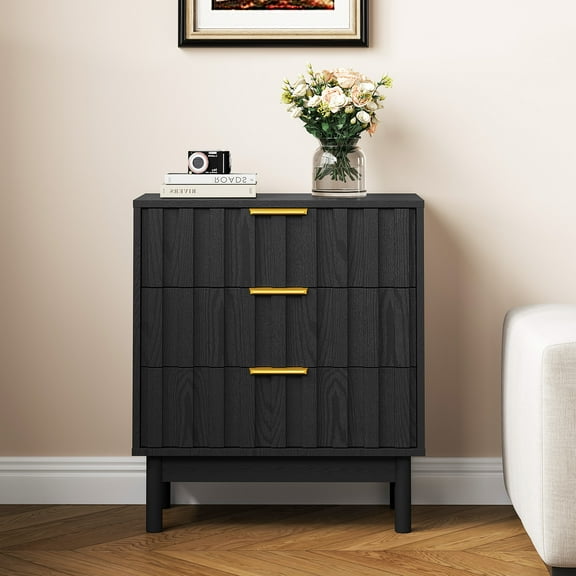 Sunvivi Fluted 3 Drawer Dresser, Wood Closet Organizer for Bedroom, Living Room, Entryway, Black
