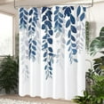 thumbnail image 2 of Navy Blue Eucalyptus Shower Curtain for Bathroom, Watercolor Leaves on The Top Plant Shower Curtain Floral Botanical Decorative Fabric Shower Curtain Set with Hooks 72x72 Inch, 2 of 6