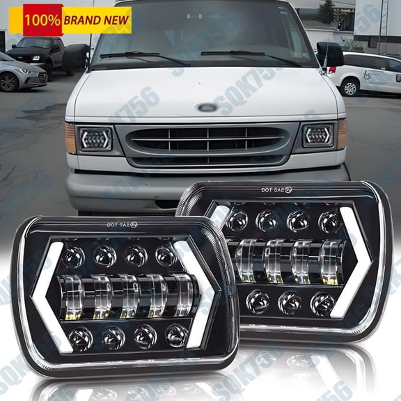 For 1982-2012 Ford E-150 E-250 E-350 Van Pair 5x7 7x6" LED Headlights Hi-Lo Beam