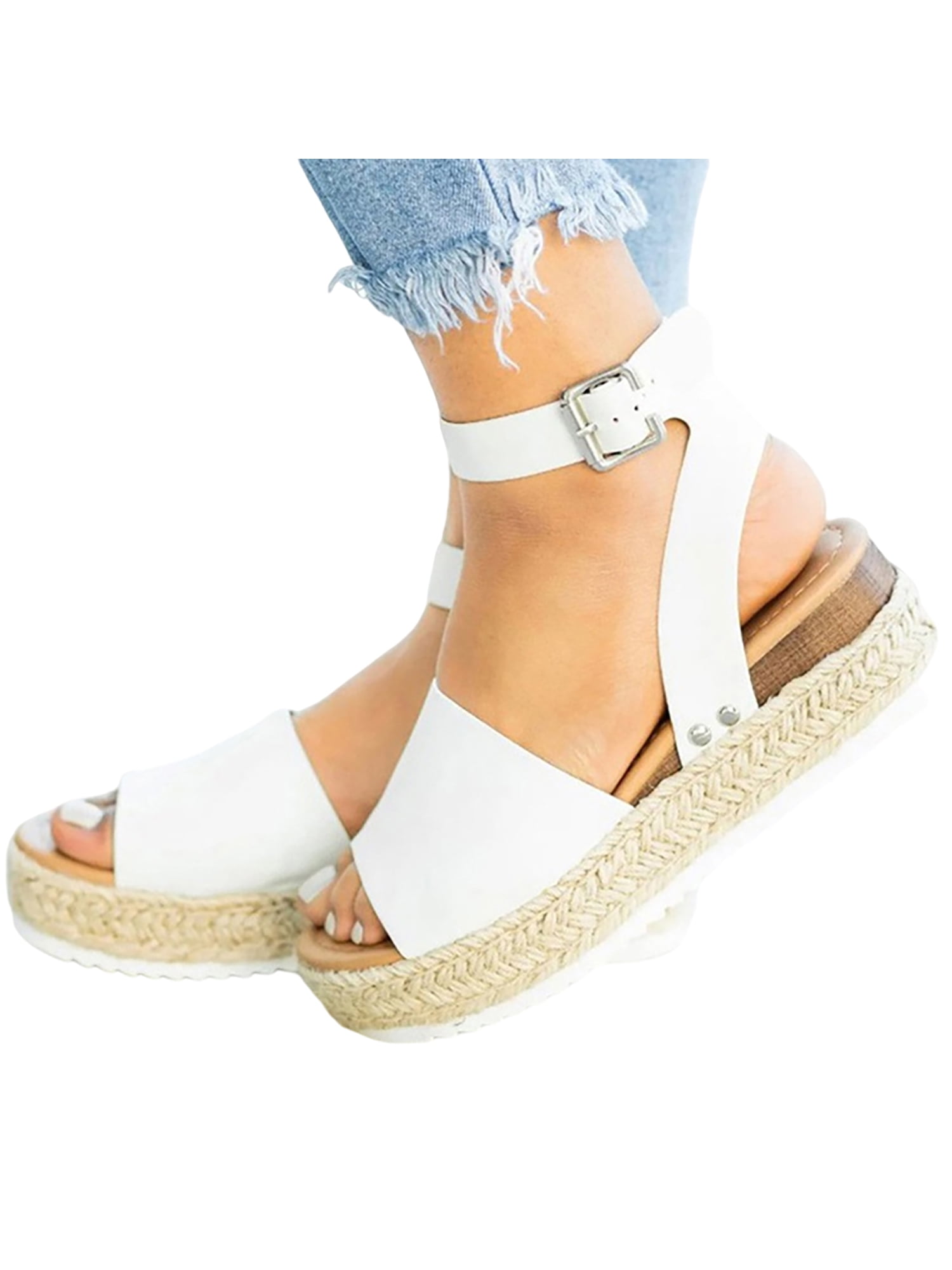 Details about   Women's Breathable Wedge Heel Espadrilles Summer Ankle Strap Sandals Casual Chic 