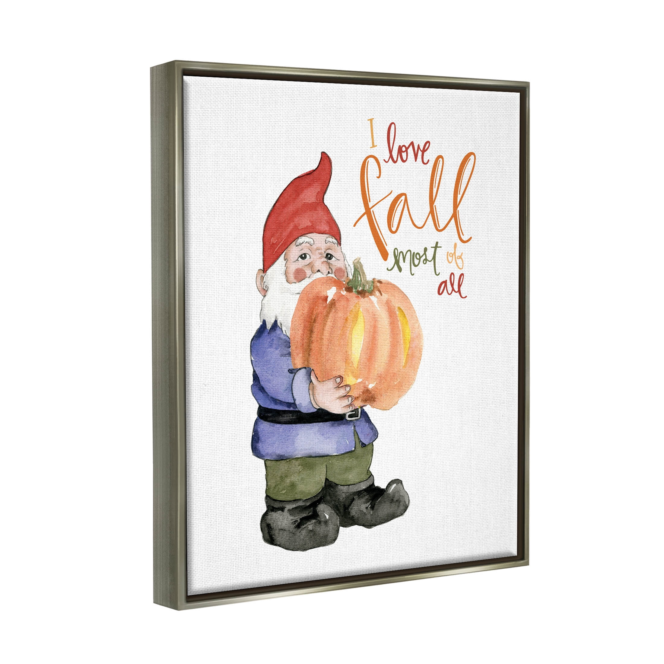 Stupell Industries I Love Fall Most Of All Gnome Graphic Art Luster Gray Floating Framed Canvas Print Wall Art, Design by Dogwood Portfolio