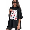 thumbnail image 3 of Plus Size Shirt for Women Black Tops for Women Short Sleeves Shirt for Women Vintage Flower T Shirt Crewneck Shirt for Women XL, 3 of 5