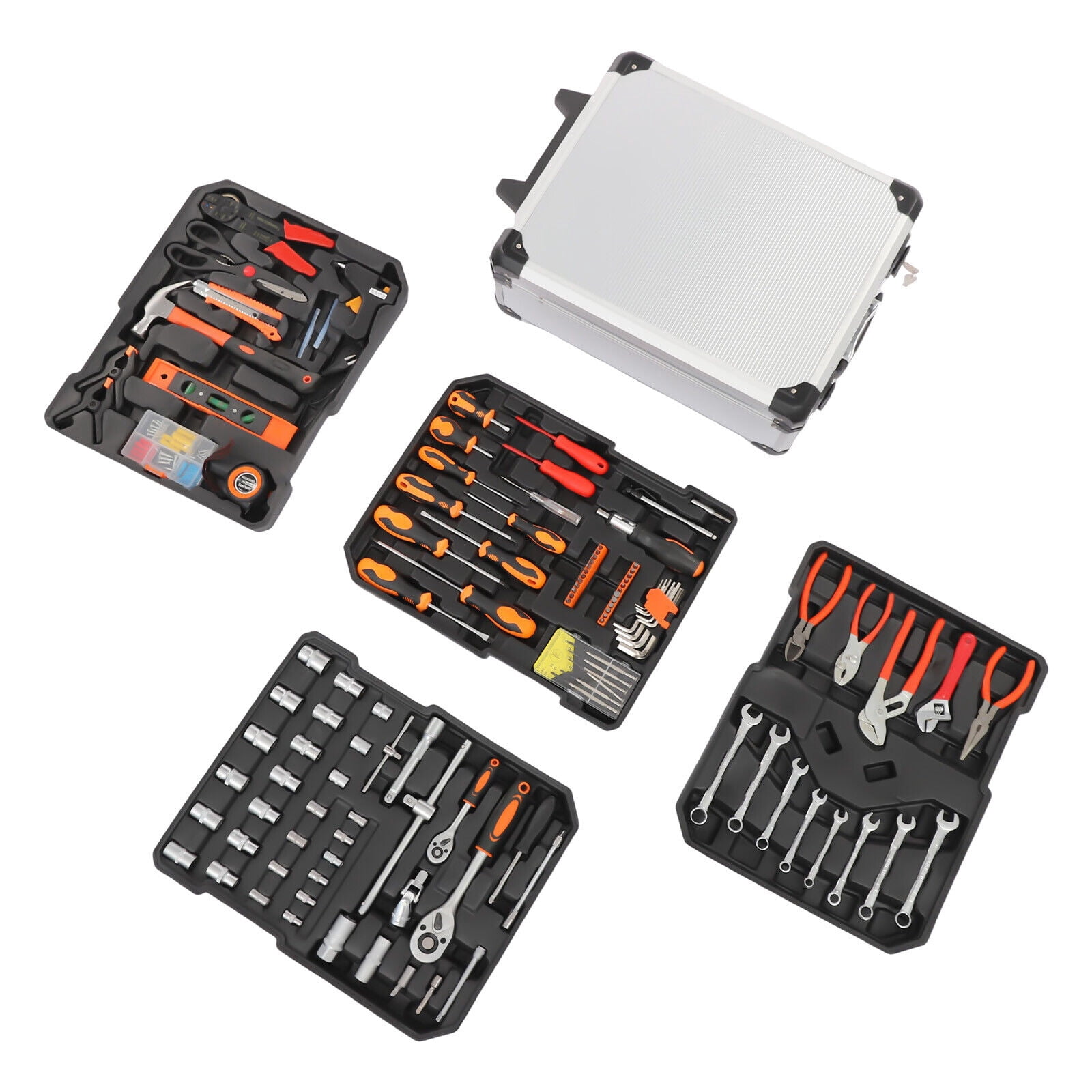 187pcs Practical Trolley Case Tool Box Set Silver Household Hand Tool Kit Mixed Hand Tool Kit House Repair Kit Set Gift on Father's Day (Silver)