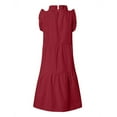 thumbnail image 4 of Robe Gâteau Décontractée à Col Uni à Manches Courtes, Jupe Évasée Plissée, Été, Décontractée, Ample, Taille Élastique, 4 of 5