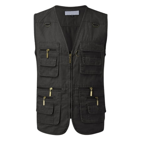 TUOYUAN Mens Summer Photo Multi Pocket Vest Lightweight Travel Fishing Cargo Top Black SIZE:XXXXL