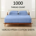 thumbnail image 2 of 1000-Thread-Count 100% Egyptian Cotton 6 PC Sheet Set |Full-XL, Light Blue| 12" Deep Pockets, 2 of 8
