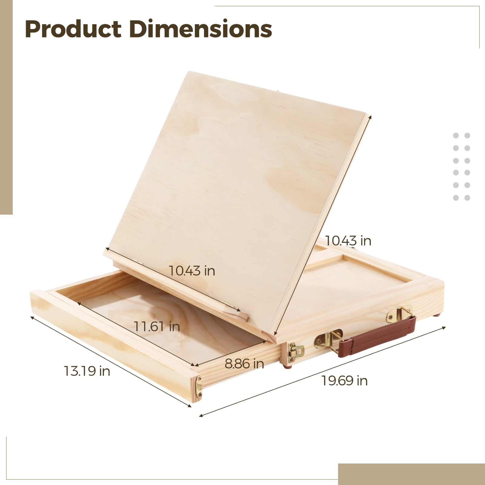 Portable Artist Sketchbox Easel, Solid Wood Foldable Drawing Board with Storage Drawer, Adjustable Height & Extendable Desktop Display, 13.2 x 10.4 x 19.69 in