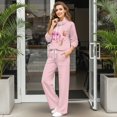 thumbnail image 2 of Renewold Bad Fast Nails Print Sweatsuits for Women Set, Sweet Casual Style 2 Piece Outfits Sweatshirts and Wide Leg Pants Tracksuit Sets Womens Comfiest Airport Outfits, Pink, L, 2 of 7