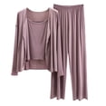 thumbnail image 4 of MEICHEN Lounge Set for Women Women's 3 Piece Set Pajama Long Sleeve Cardigan Sleeveless Top Wide Leg Pants Casual Loose Fit Summer Essentials Fashion Sleepwear, 4 of 5