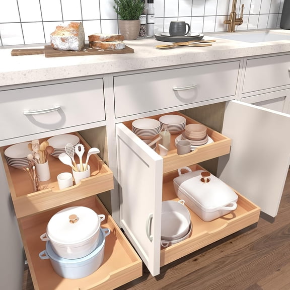 Pull Out Drawers for Kitchen Cabinets, Pull Out Cabinet Organizer, Fully Assembled Wood Cabinet Pull Out Drawer, Fast and Easy Installation, 11”W x 21”D