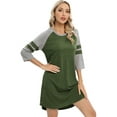 thumbnail image 6 of Women's 3/4 Sleeve Nightgown Sleepshirts Loose Fit Nightshirt Calf-Length Soft House Dress Round Neck Comfy Spring Fall Sunmer Sleepwear Loungewear Plus Size, Green S-3XL, 6 of 9