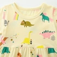 thumbnail image 3 of HILEELANG Toddler Girls Short Sleeve Dress Spring Summer Cotton Casual Blue Mermaid Yellow Animals Printed Jersey Shirt Dresses 2 Packs 4T, 3 of 5