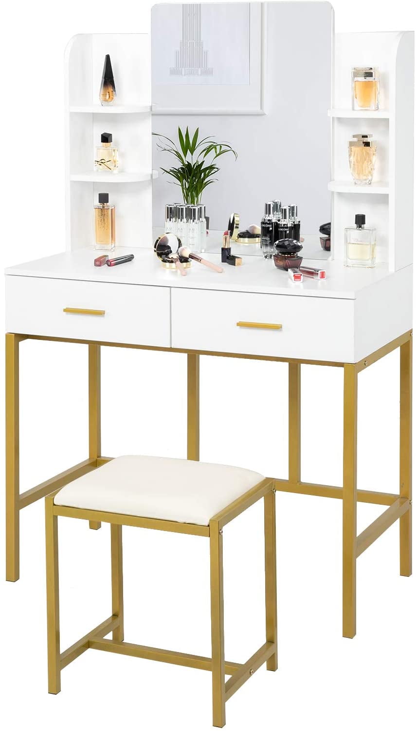 Ktaxon Vanity Set with Mirror and Cushioned Stool, Large Makeup Vanity 