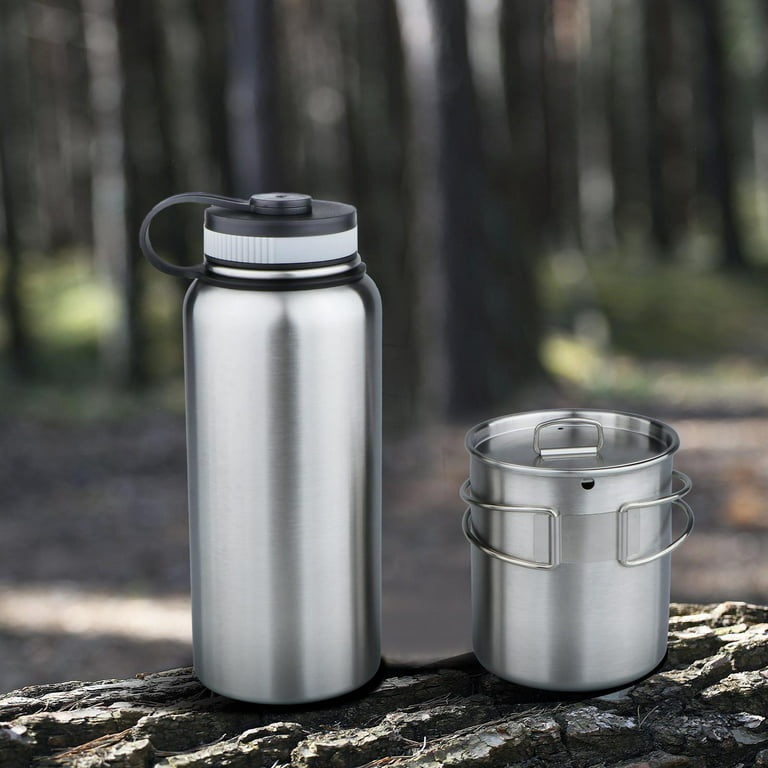 Gearland Canteen Stainless Steel Water Bottle with Nested Camping Cup and  Lid for Bug Out Bag, Bushcraft Gear, Metal Canteen with a Wide Mouth Water