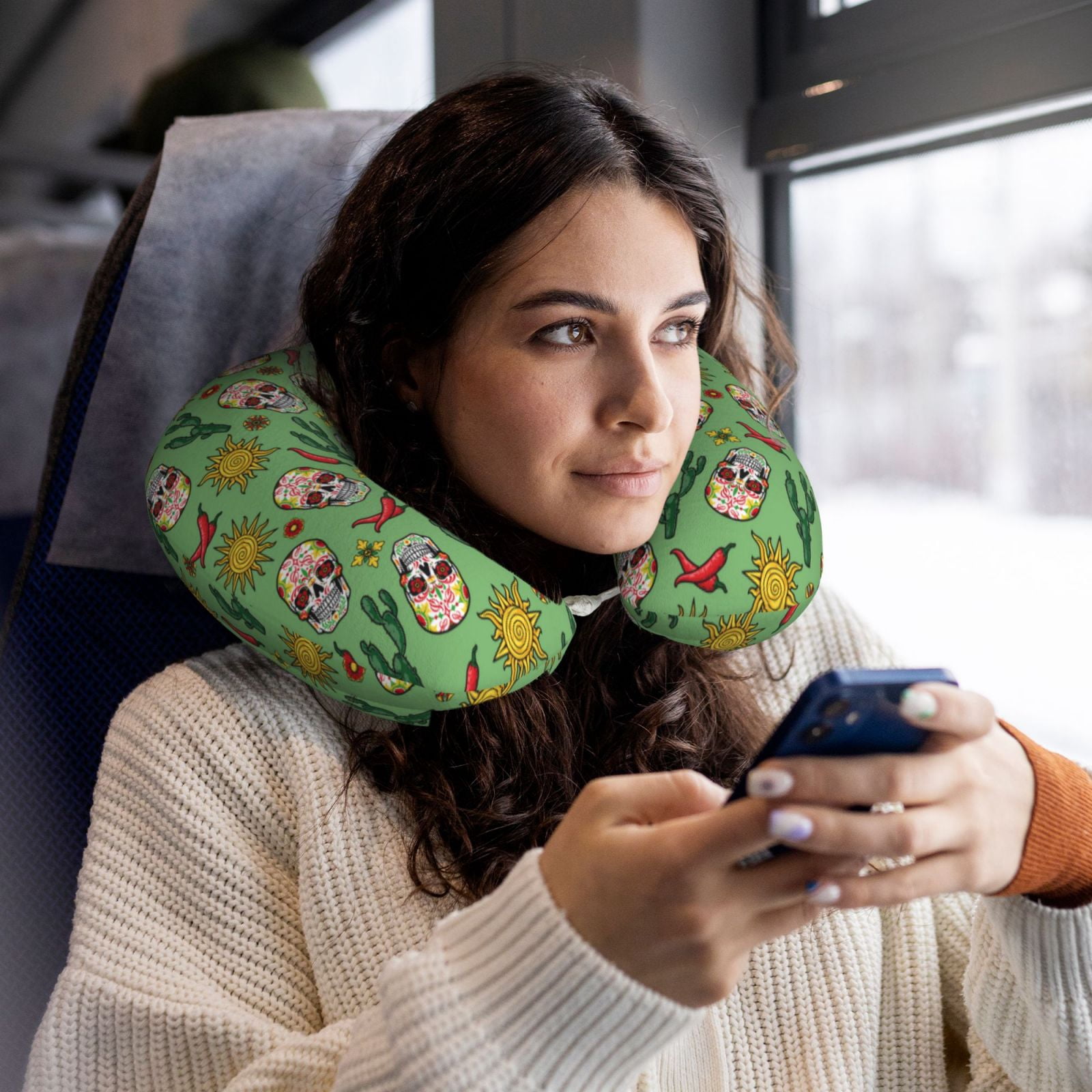 Xecao Vintage Sugar Skull Print Memory Foam Cervical Neck Pillow Versatile U-Shaped Pillows for Home,Office,Camping,Travelling,Soft Washable Cover
