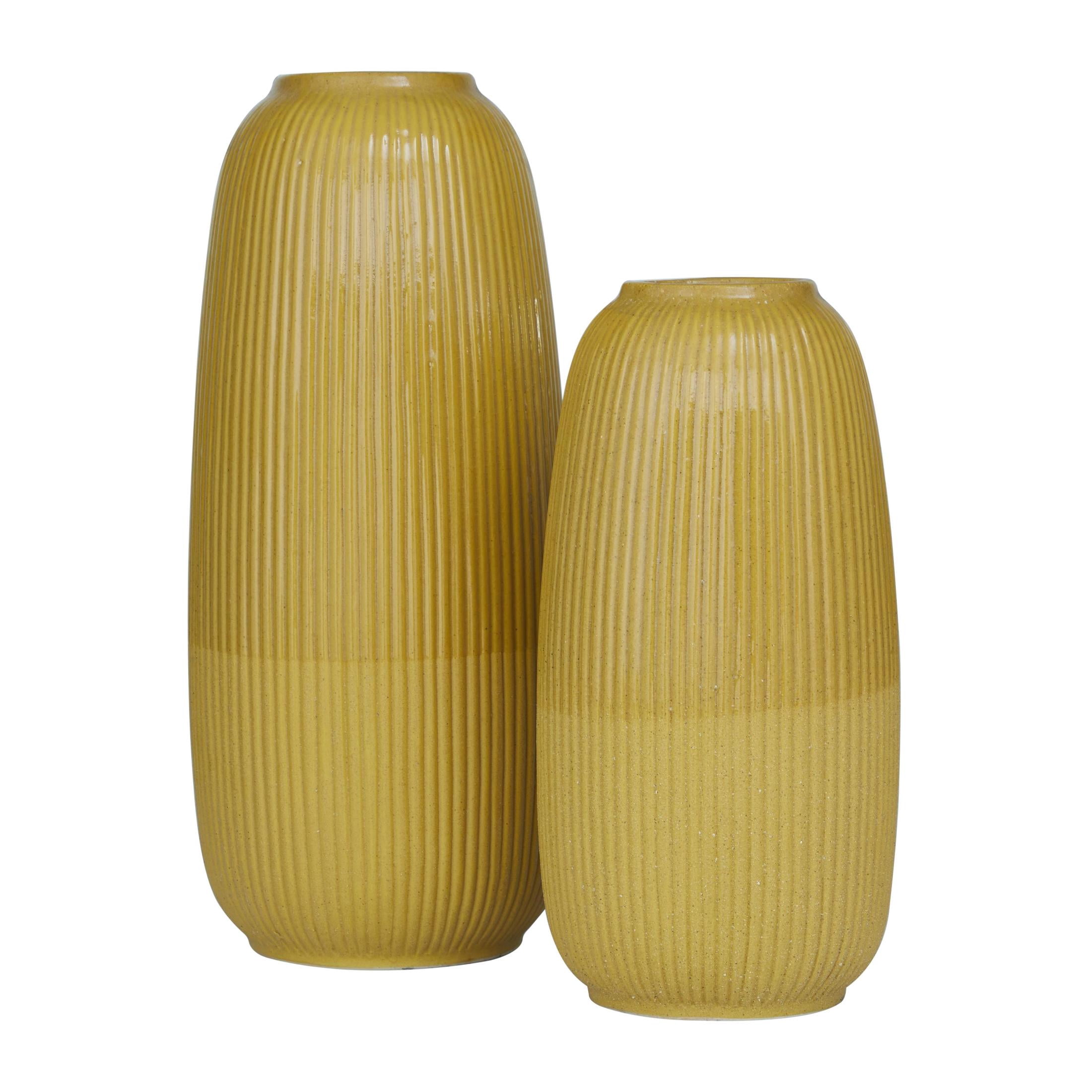 CosmoLiving by Cosmopolitan 18", 14"H Yellow Ceramic Vase, Set of 2