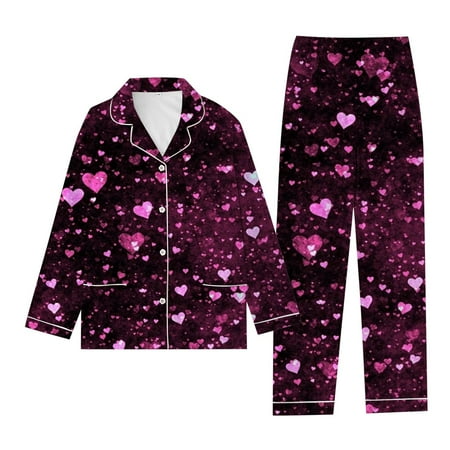 

Women Home Spring And Autumn Love Printed Pajamas Long Sleeved Trousers Two Piece Set