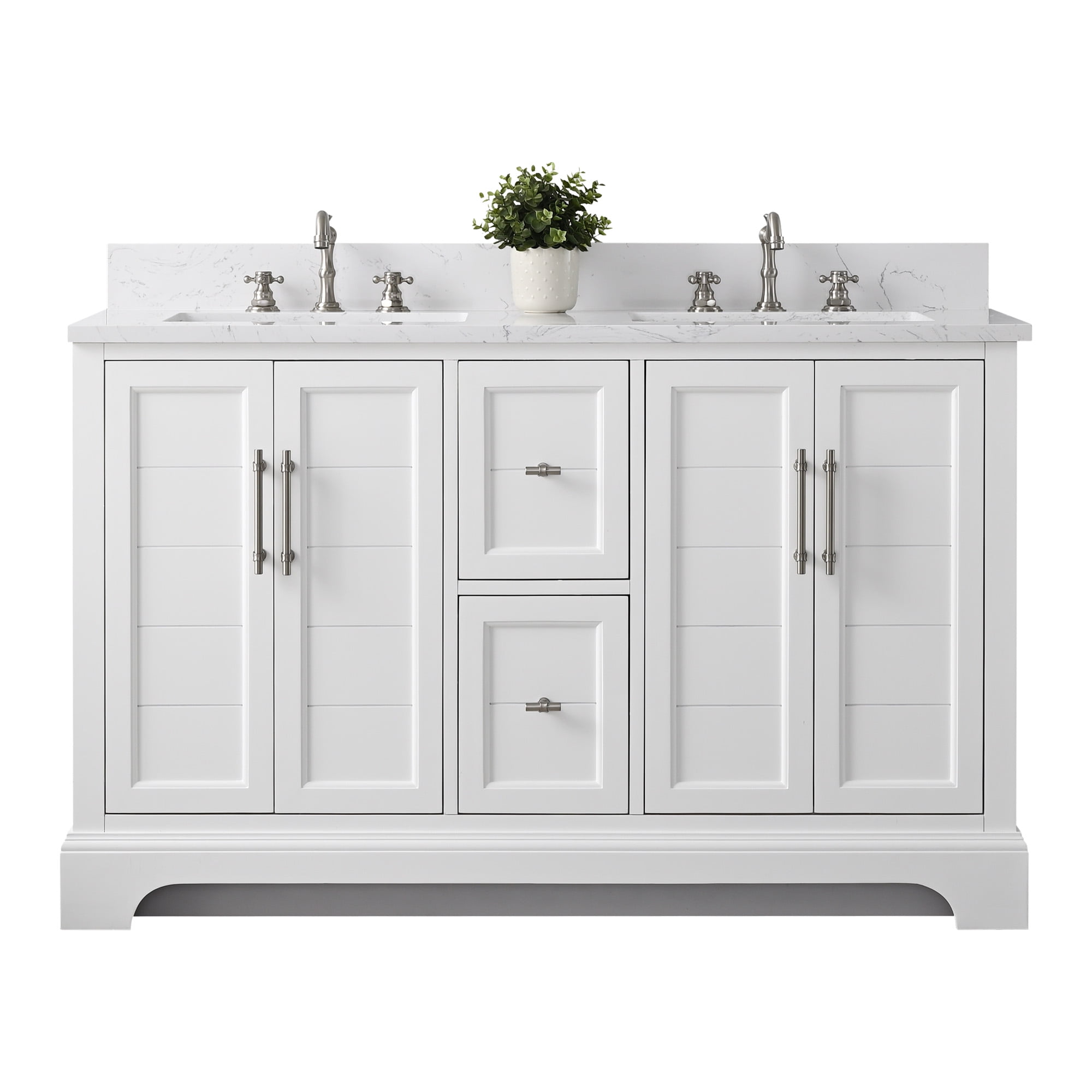 Vanity Art VA5054-W 54 x 22 x 34 in. Single Sink Bathroom Vanity with Quartz Top & Backsplash, White