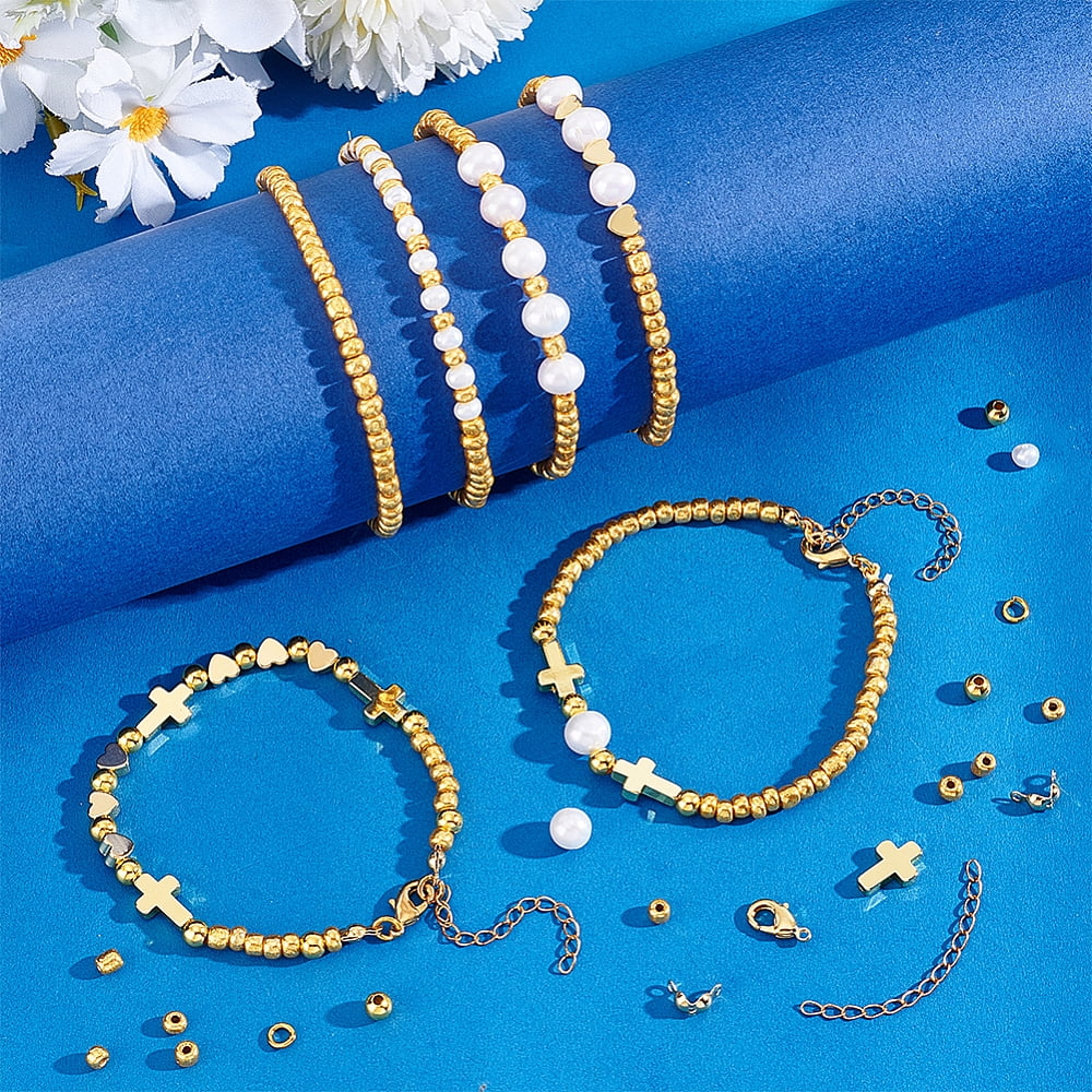 DIY Brass Beads Bracelet/Necklaces Making Kits Golden 5mm Hole: 1.5mm