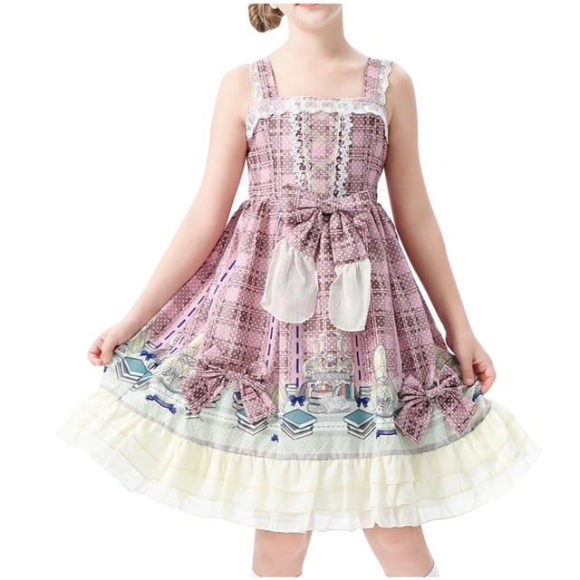 Odeerbi Vestidos de Princesa Con Tirantes Para Niñas Vestido Floral Para Niñas Retro Vintage Granja Estilo Rural