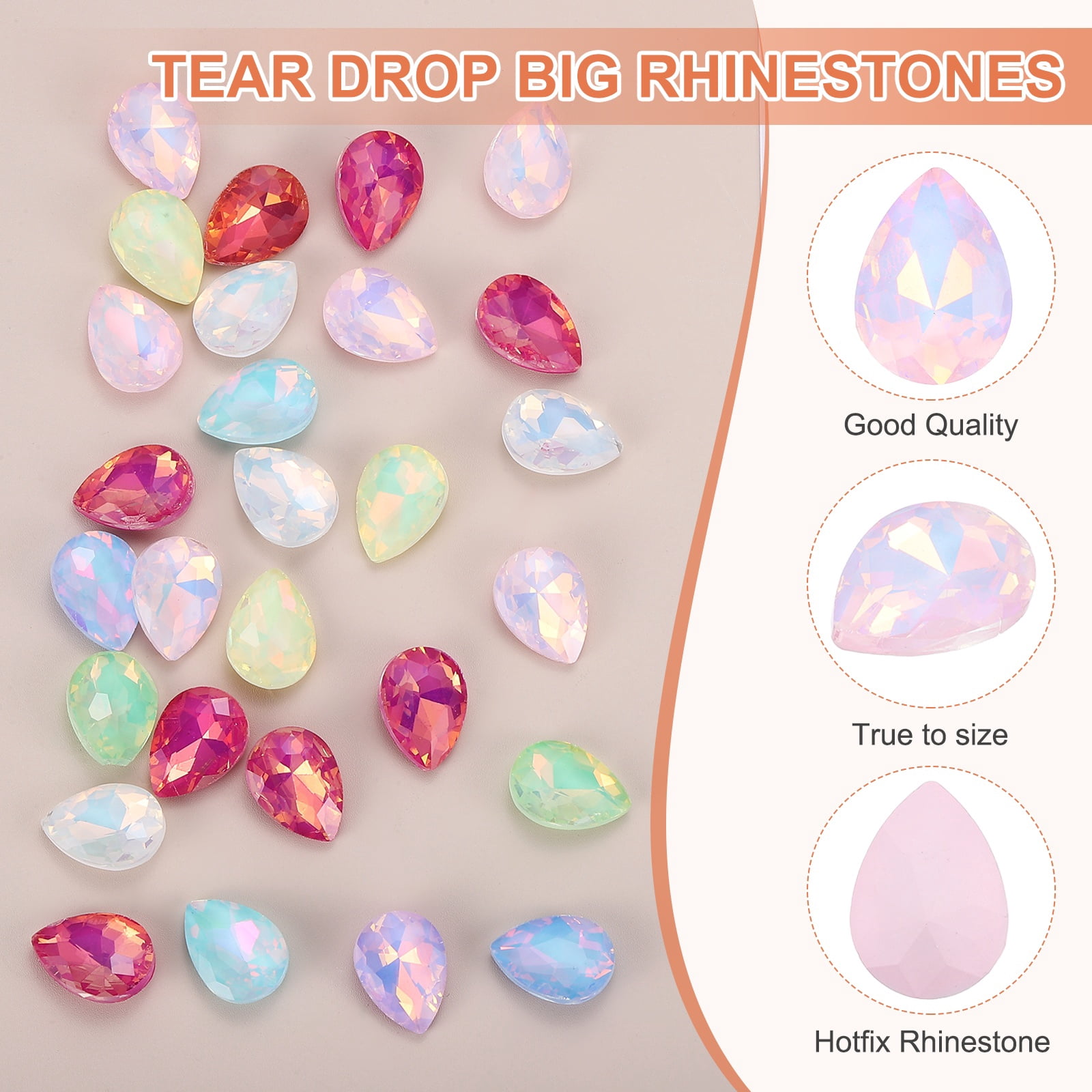 Uxcell 0.71'' x 0.51'' Tear Drop Rhinestones for Nails Pointed Back Rhinestones Setting Crystals Stone Pink 112 Pcs