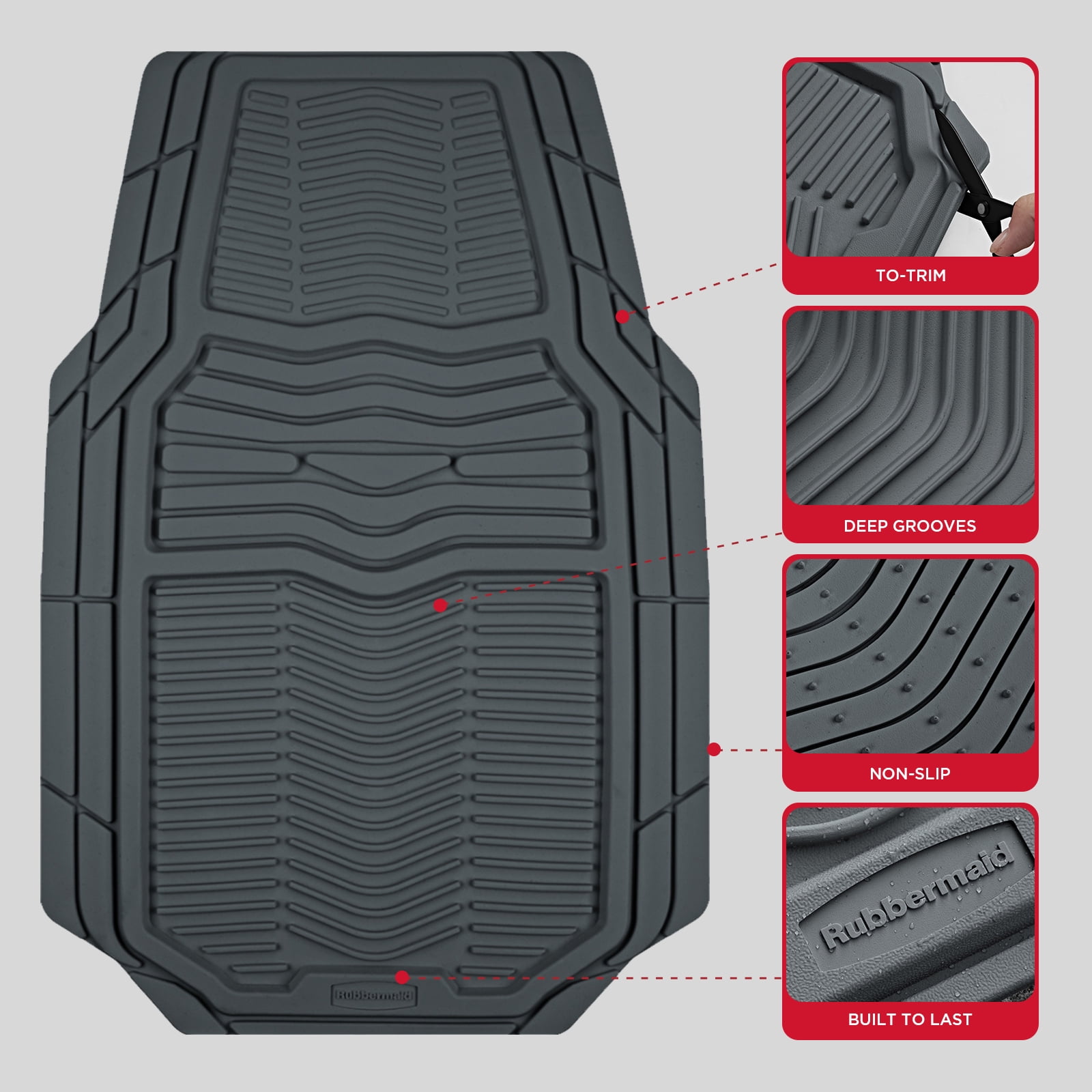 Rubbermaid Car Floor Mats,Heavy Rubber Car  Mats Set, Non-Slip,  Easy to Clean, Universal Fit for Cars, Trucks & SUVs,  Gray