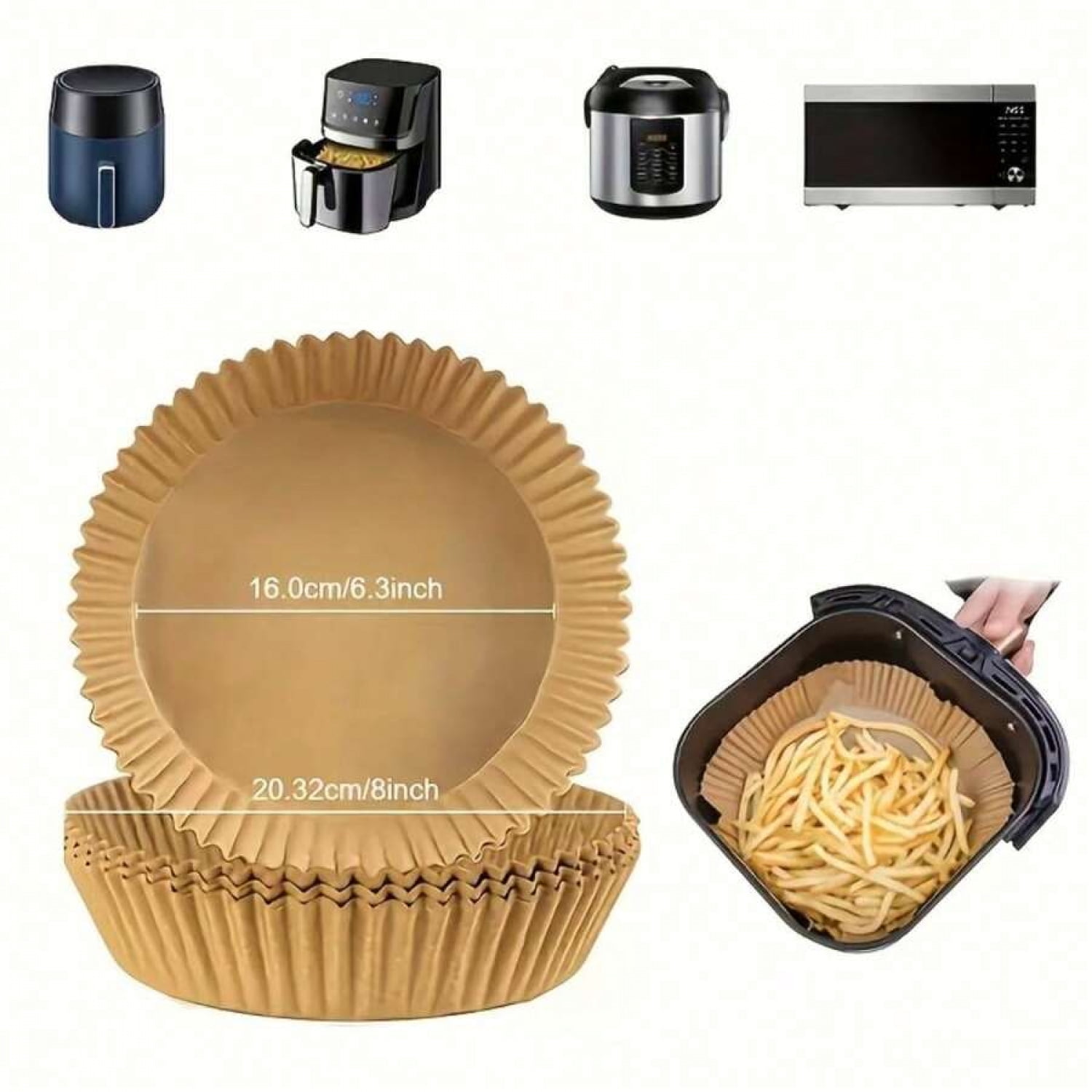 100pcs, Square Disposable Air Fryer Liners (6.3in/8in), Paper Air Fryer Liner Pots, Paper Basket Bowls, Baking Trays, Oven Accessories, Baking Tools