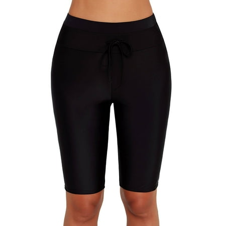 Fainosmny For Women S Solid Color Tight Draw Rope Solid Color Medium Shorts Swimming Trunks Split Swim Shorts Black XL